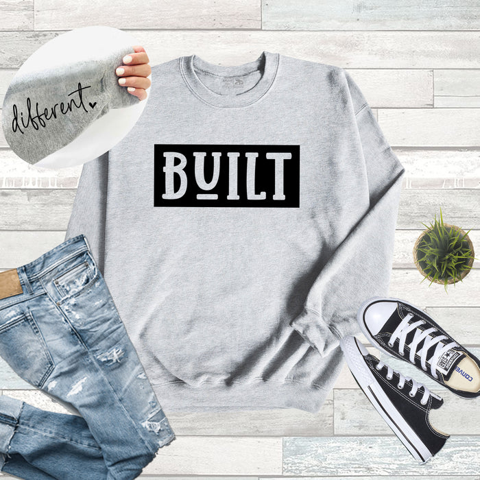 Built Different Sweatshirt with sleeve quote