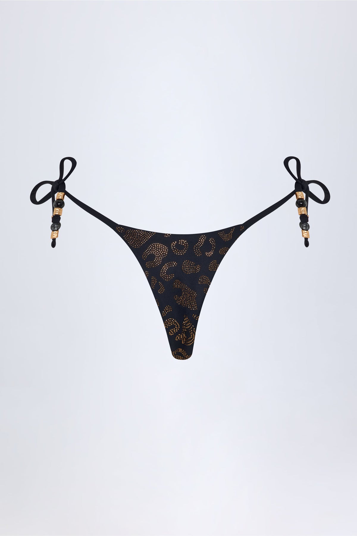 Charm-Detail Thong Bikini Bottoms in Black