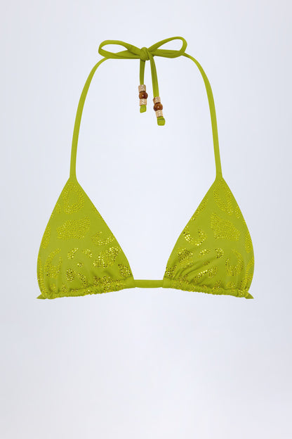 Charm-Detail Triangle Bikini Top in Olive Green