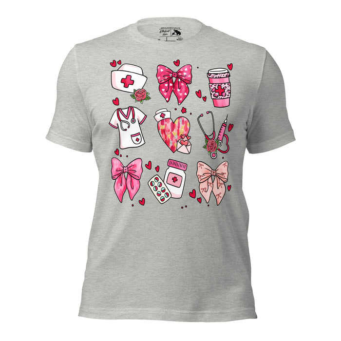 Funny nurse shirt featuring nurse items in coquette design