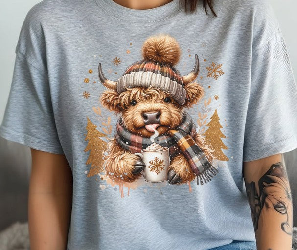Autumn Highland cow shirt perfect for pumpkin patch visits