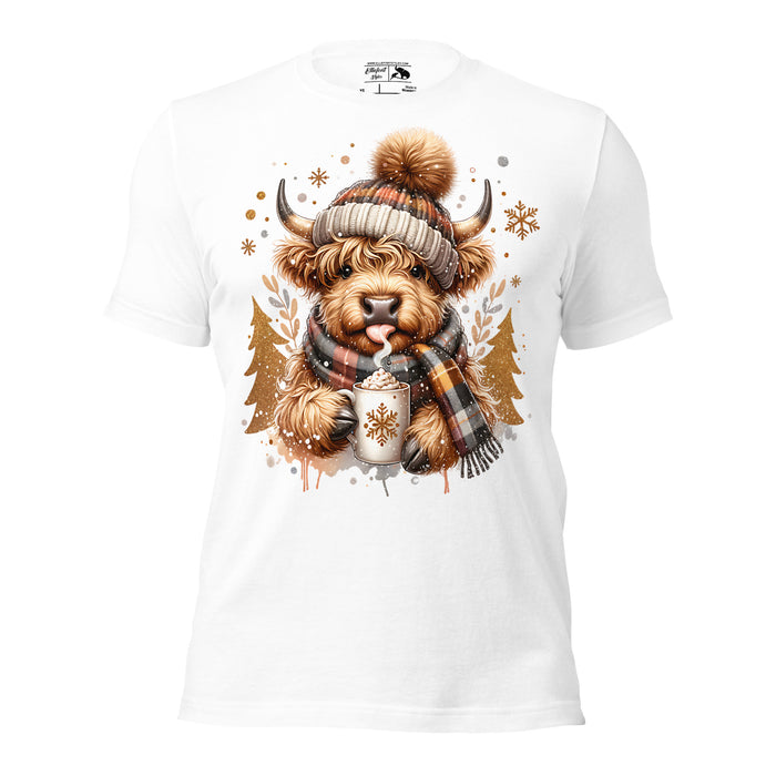 Rustic graphic shirt featuring Highland cow with fall theme.