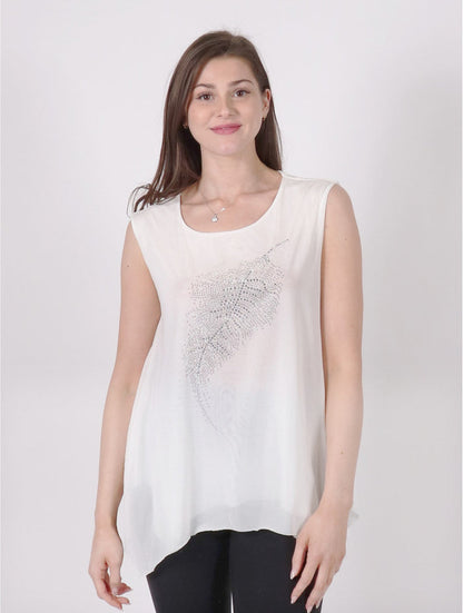 Feather Rhinestone Chiffon Tops