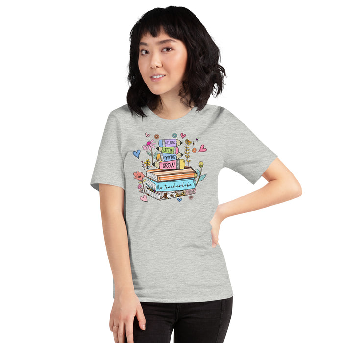 Cute and funny teacher shirt featuring books and #TeacherLife phrase
