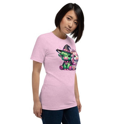 Unique gift idea – Highland cow shirt with Wicked-inspired design.