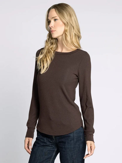 Long sleeve basic Stacy top in dark brown thermal fabric from the Basics Collection