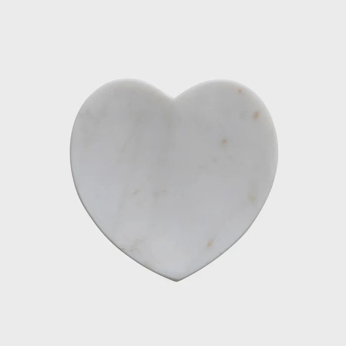 Marble heart coaster in white displayed within a Marble Heart Shaped Dish