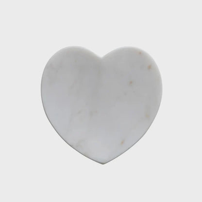 Marble heart coaster in white displayed within a Marble Heart Shaped Dish