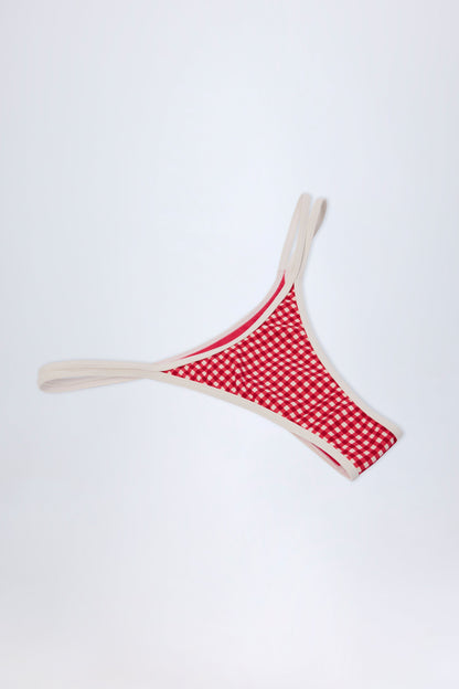 Double-Strap Cheeky Bikini Bottoms in Red Gingham