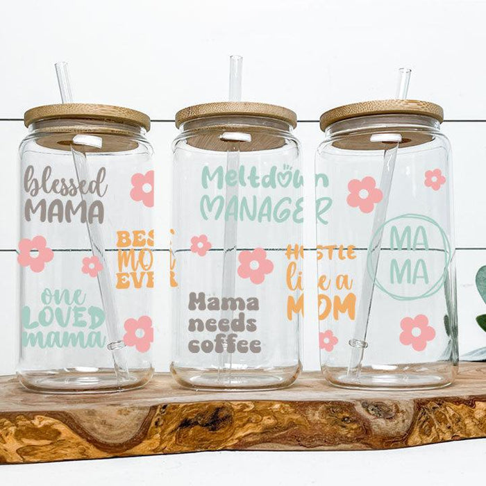Inspirational quotes tumbler for moms, 16 oz glass can style, ideal gift for busy moms