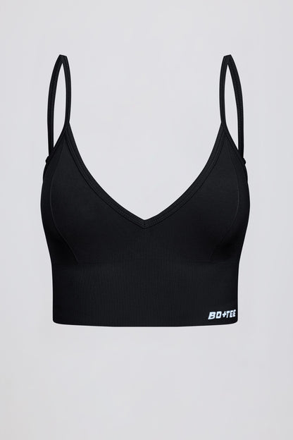 Define Luxe V-Neck Sports Bra in Black