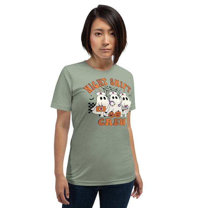 Women’s nurse Halloween shirt with ghost nurse Night Shift Crew graphic