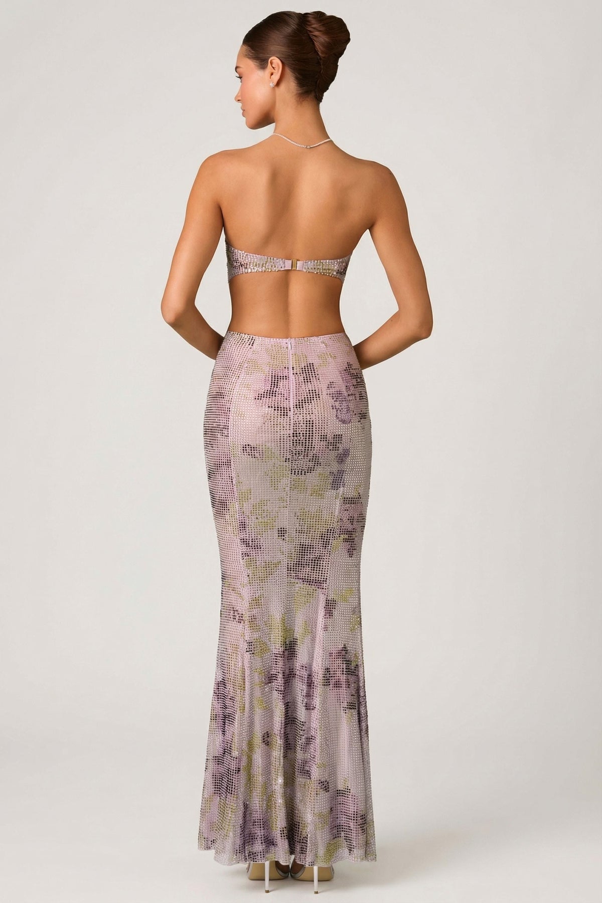 Embellished Cut-Out Fishtail Maxi Dress in Lilac