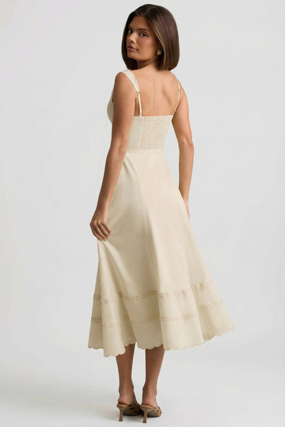 Cotton-Poplin A-Line Midaxi Dress in Ivory