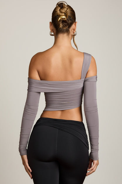 Asymmetric Off-Shoulder Draped Top in Steel Grey