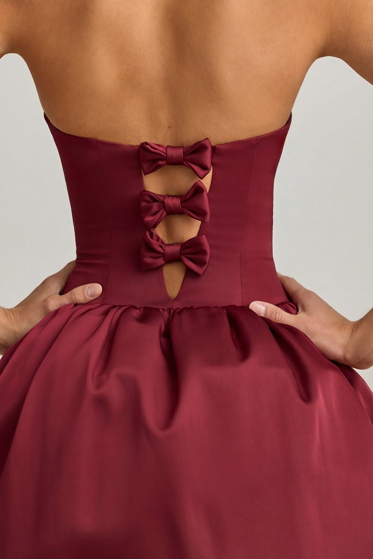 Convertible Bow-Detail Bubble Hem Midaxi Dress in Wine Red