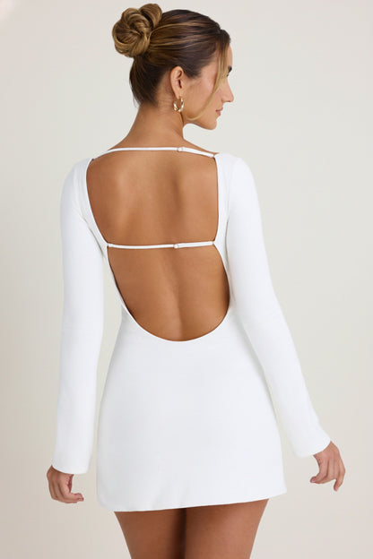 Cut-Out Long-Sleeve Mini Dress in White