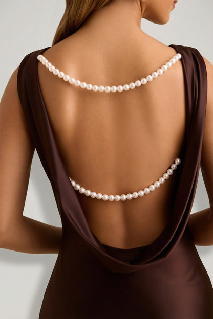 Draped Open-Back A-Line Mini Dress in Chocolate Brown