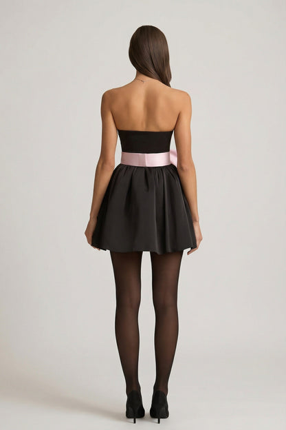 Bow-Detail Corset Mini Dress in Black