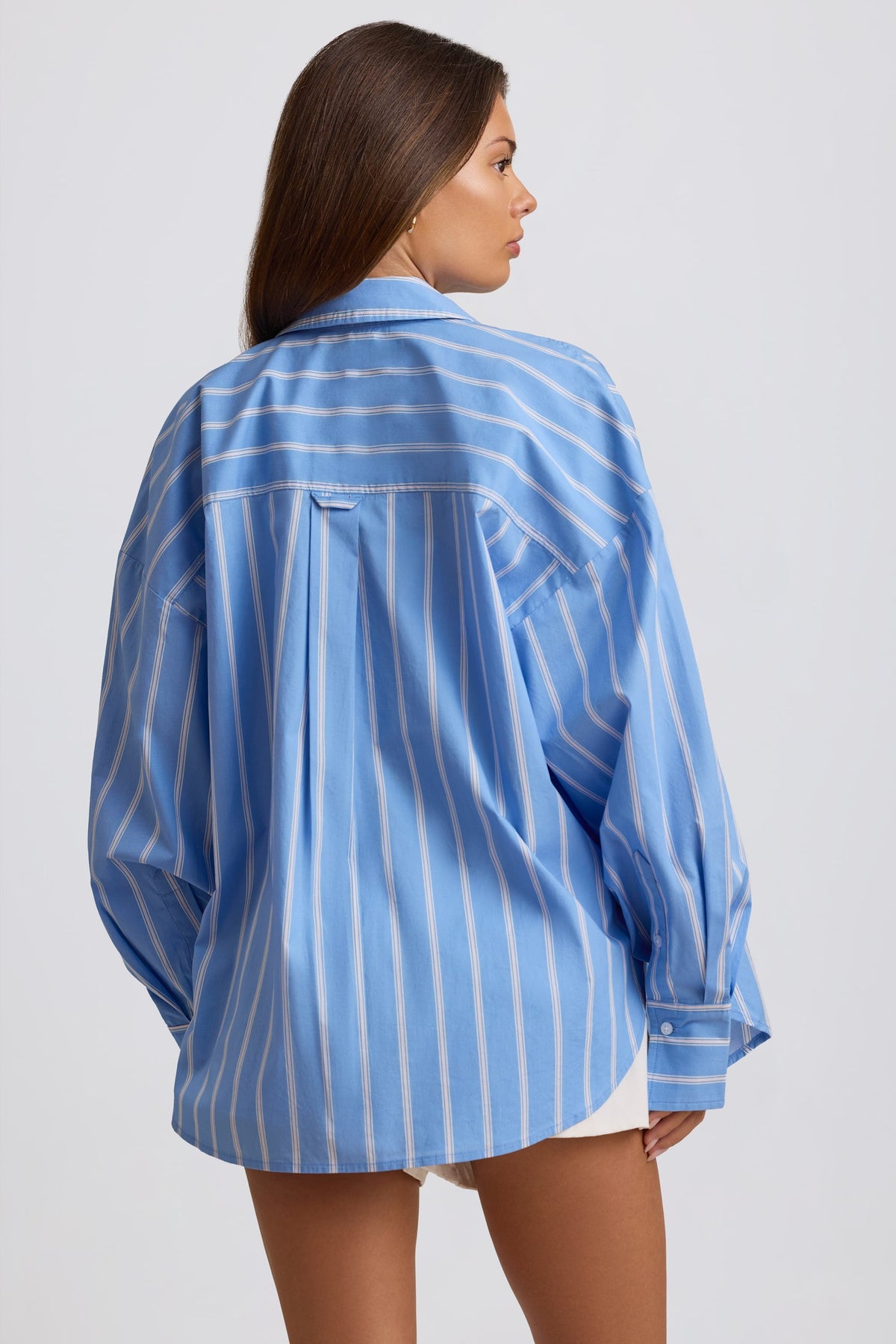 Cotton Poplin Stripe Oversized Shirt in Blue Stripe