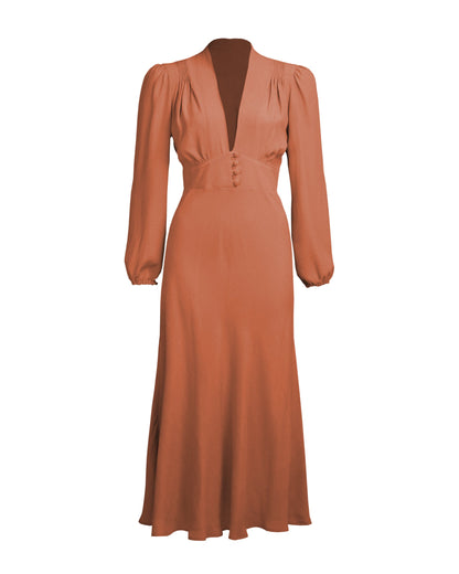 1930s / 70s Petra Bias Cut Midi Dress - Burnt Peach