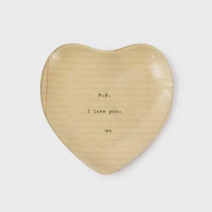 Heart-shaped ceramic small heart decoupage plate with a romantic message inscribed
