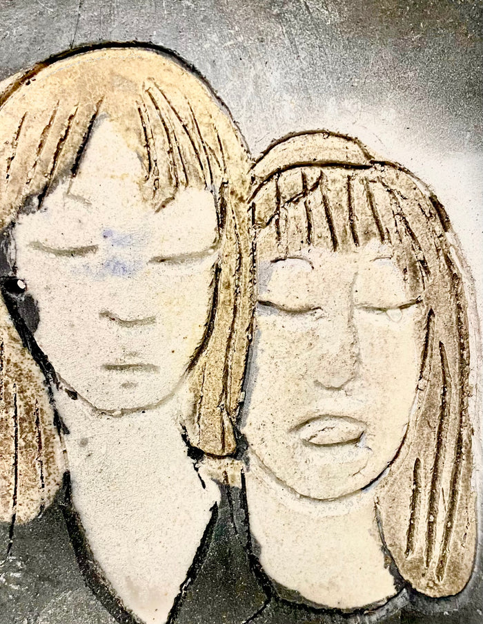 This is my Sister!  Girl Face Tile Raku Fired 4" x 4.5" 6.2 ozs Back Hook