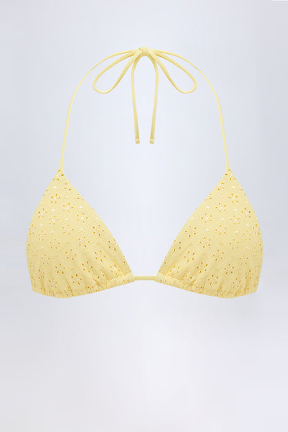 Broderie Anglaise Triangle Bikini Top in Lemon Yellow