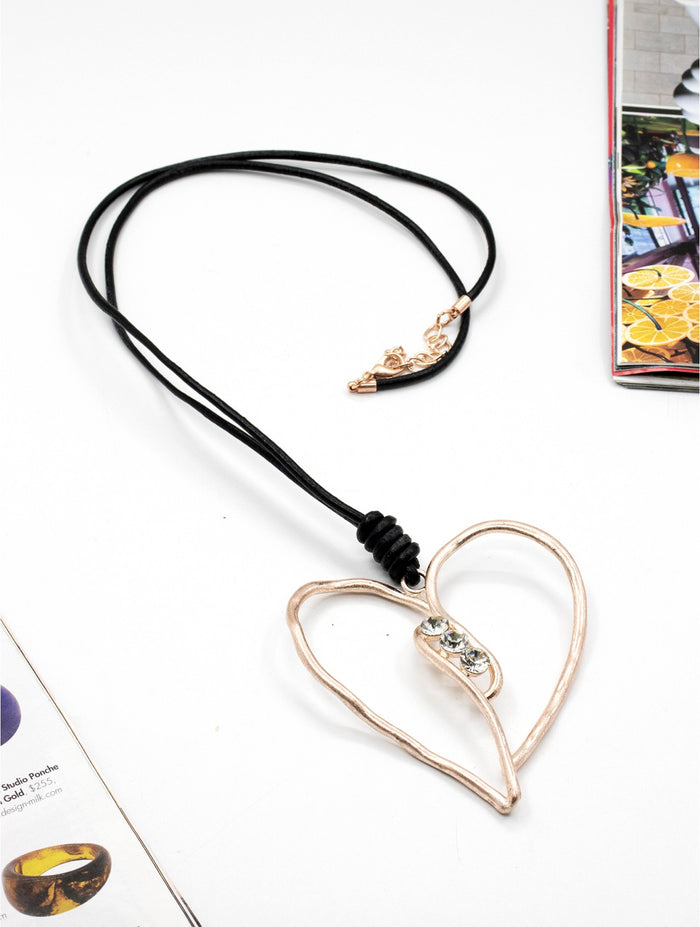 Rope Necklace  Heart Pendant