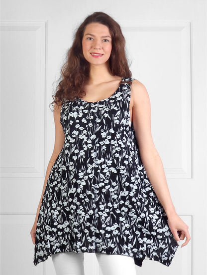 Splash Ink Print Fashion Tops W/ Coconut Buttons