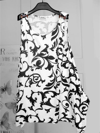Splash Ink Print Fashion Tops W/ Coconut Buttons
