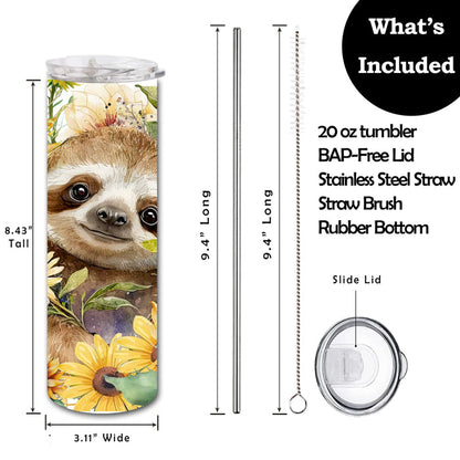 Sunflower Sloth Skinny Tumbler