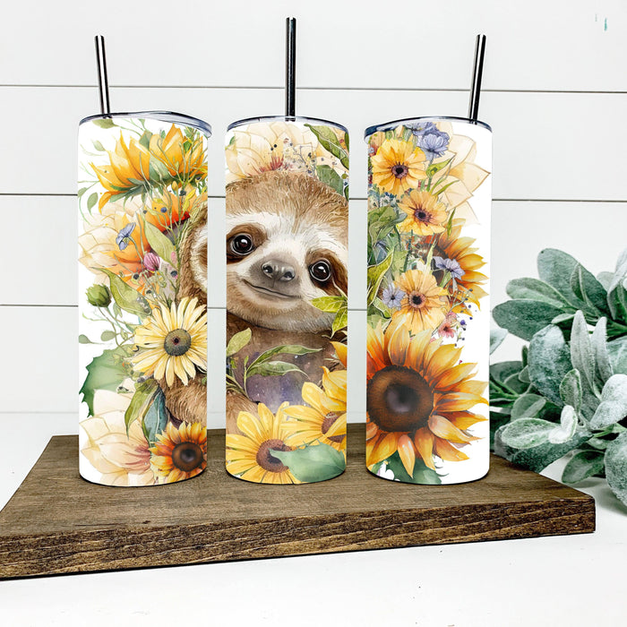 Sunflower Sloth Skinny Tumbler