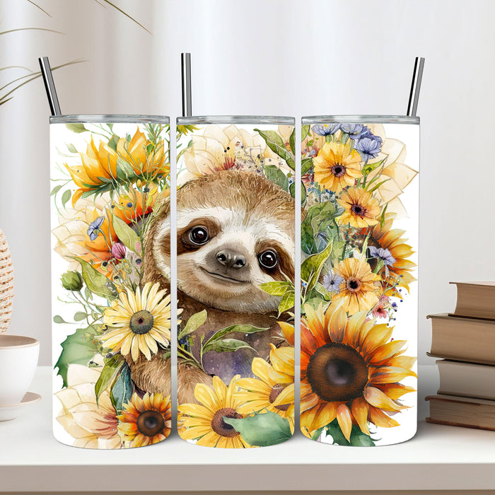 Sunflower Sloth Skinny Tumbler