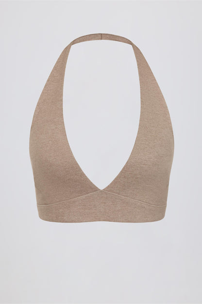 Brushed Jersey V-Neck Sports Bra in Mocha Marl