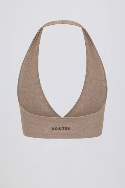 Brushed Jersey V-Neck Sports Bra in Mocha Marl