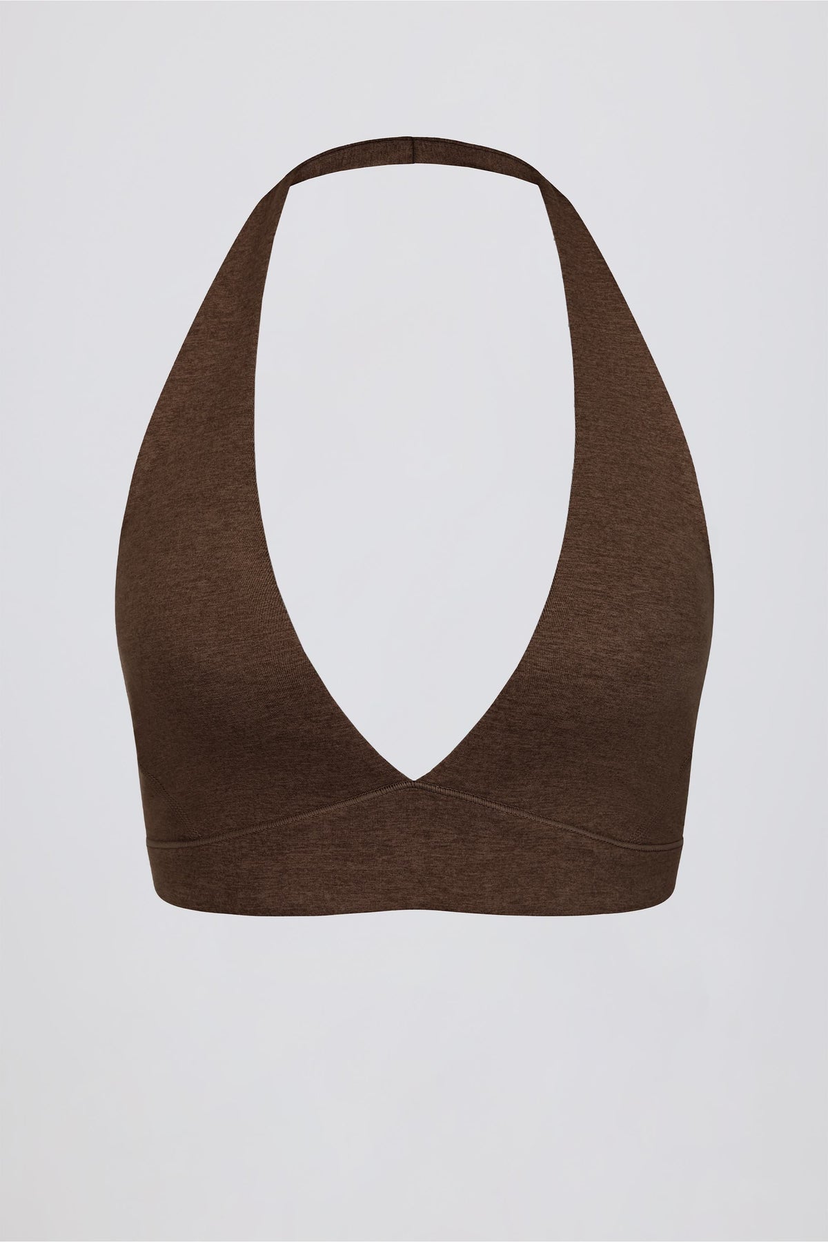 Brushed Jersey V-Neck Sports Bra in Pecan Marl