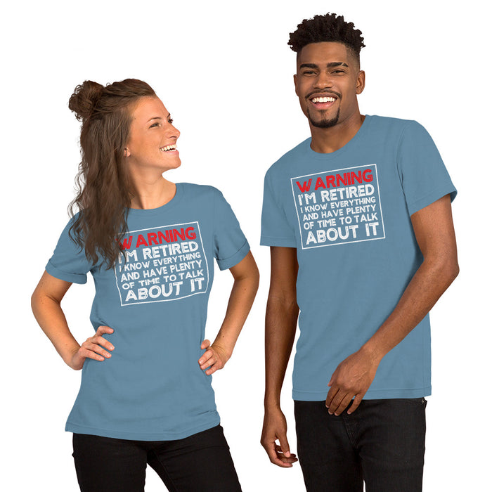 Retirement party shirt with Warning I’m Retired design