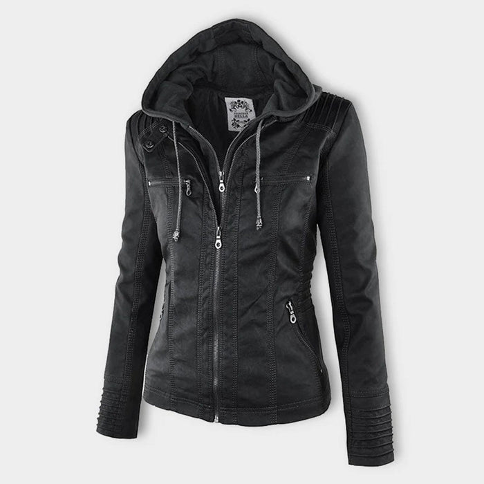 Waterproof Women's Leather Jacket with Hood | Stylish Outerwear