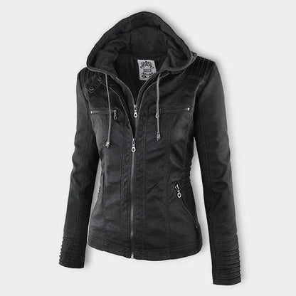 Waterproof Women's Leather Jacket with Hood | Stylish Outerwear