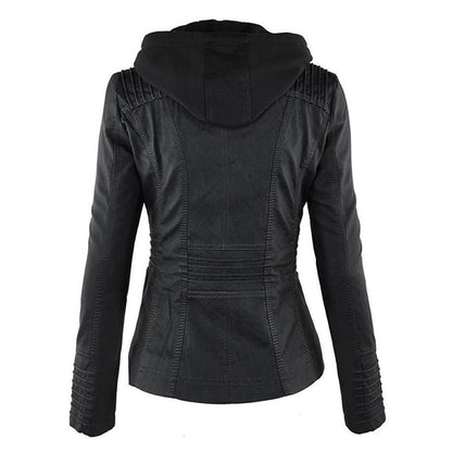 Waterproof Women's Leather Jacket with Hood | Stylish Outerwear
