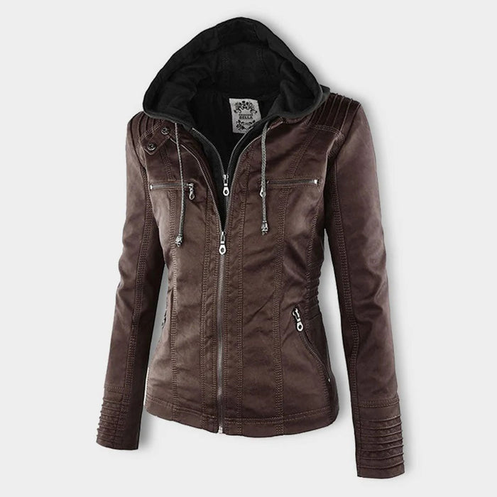 Waterproof Women's Leather Jacket with Hood | Stylish Outerwear