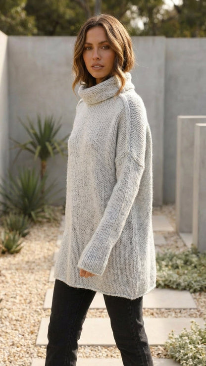 Women’s Long High Neck Knit Sweater